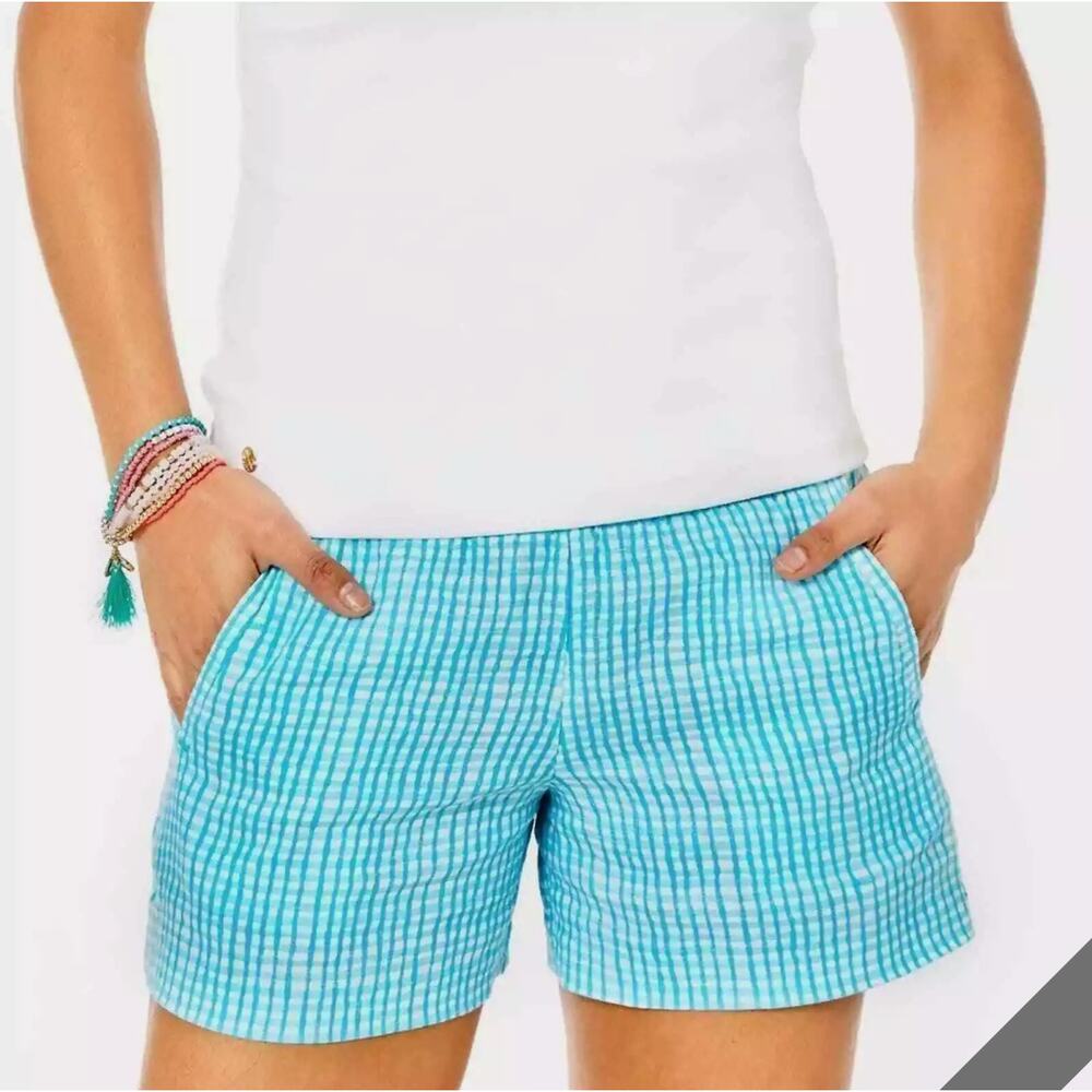 XS Lilly Pulitzer Lilo Linen Blue Checkered Print Shorts NWT